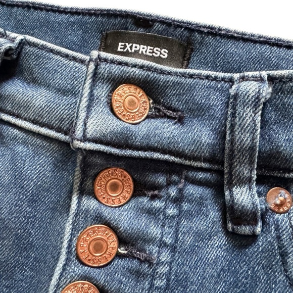 Express jeans women’s mid rise skinny button fly size 0 preppy Bodycon Cabincore - Picture 3 of 10